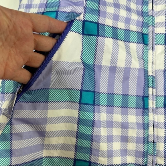 Columbia Girls Jacket Large Hooded Plaid Windbreaker Raincoat Rain - Picture 11 of 13